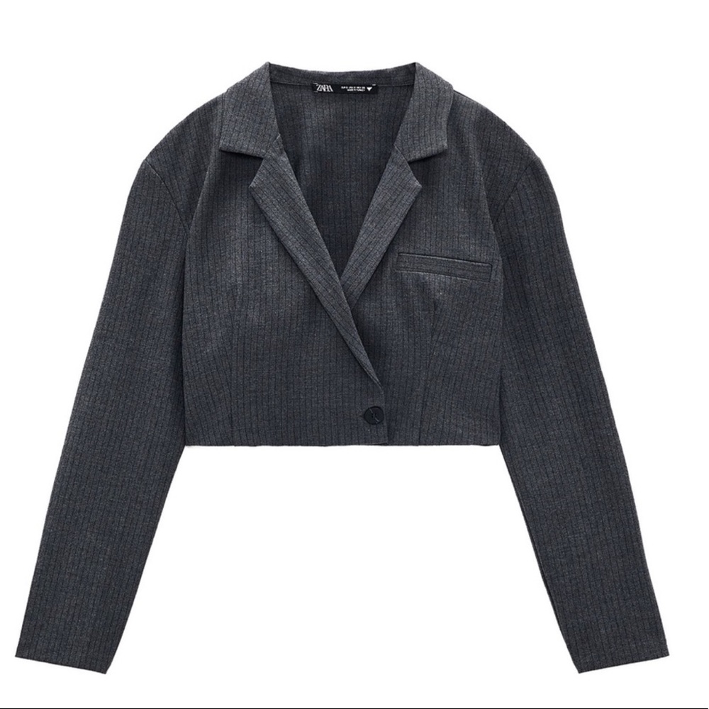 ZARA Cropped Pinstripe Shirt Blazer‎